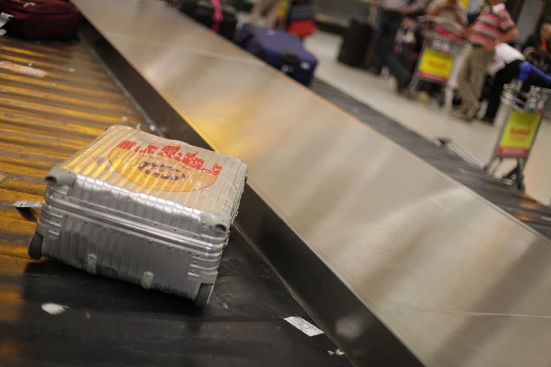 Gray hardside carry-on luggage